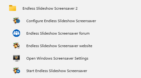 Endless Slideshow Screensaver folder in Windows Start menu